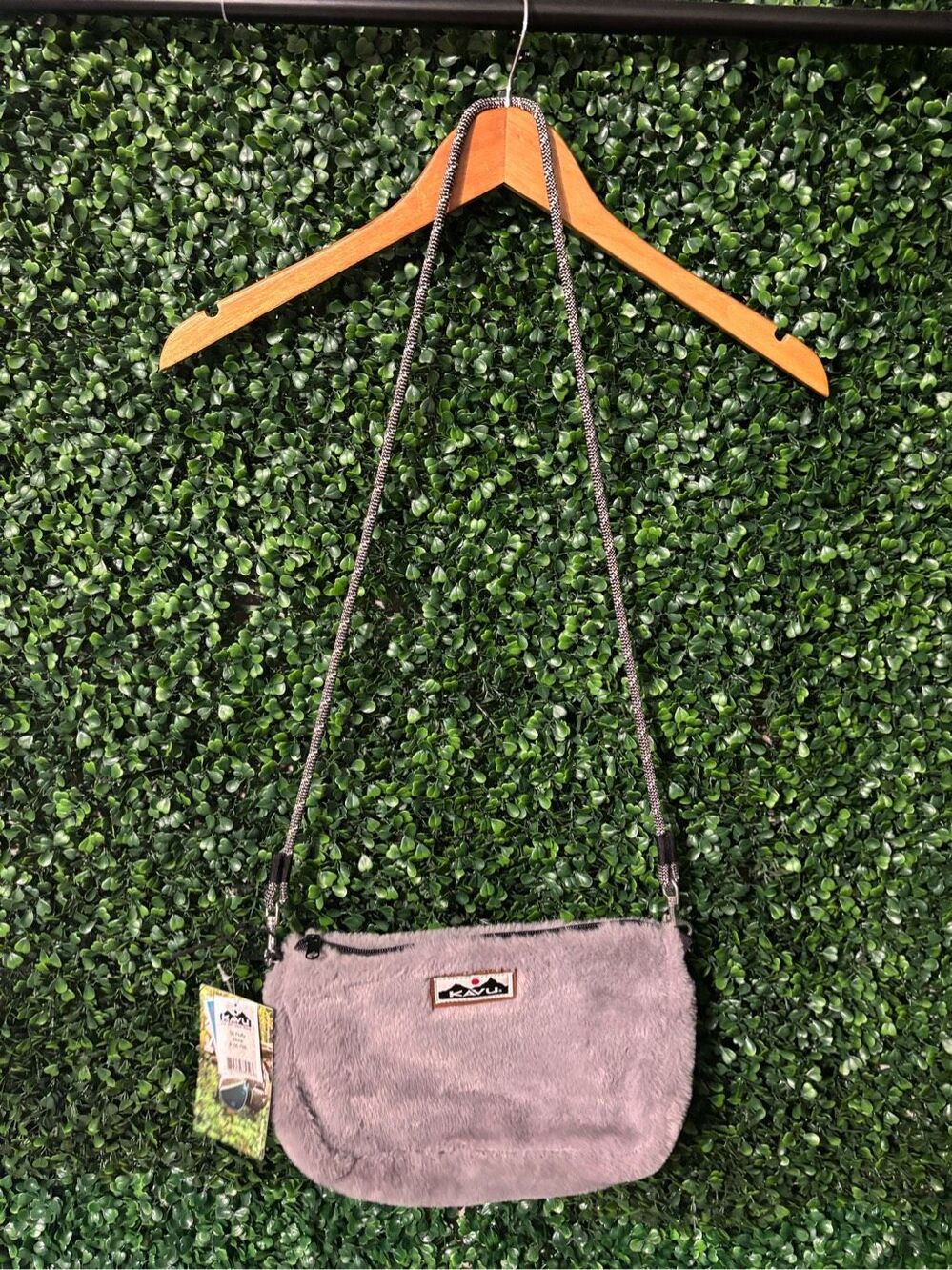 Kavu Stone Gray NWT So Fluffy Long Strap Bag